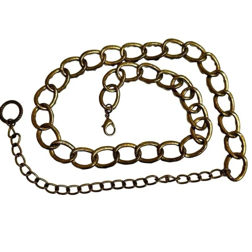 Vintage antiqued gold tone jeweled adjustable chain belt
